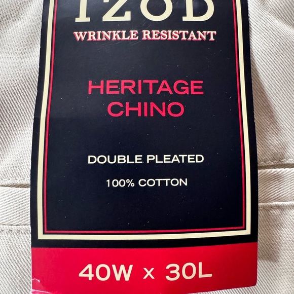 NEW Izod Heritage Chino Khaki Pants Mens 40X30 Double Pleated Cuffed Beige NEW - Picture 6 of 6